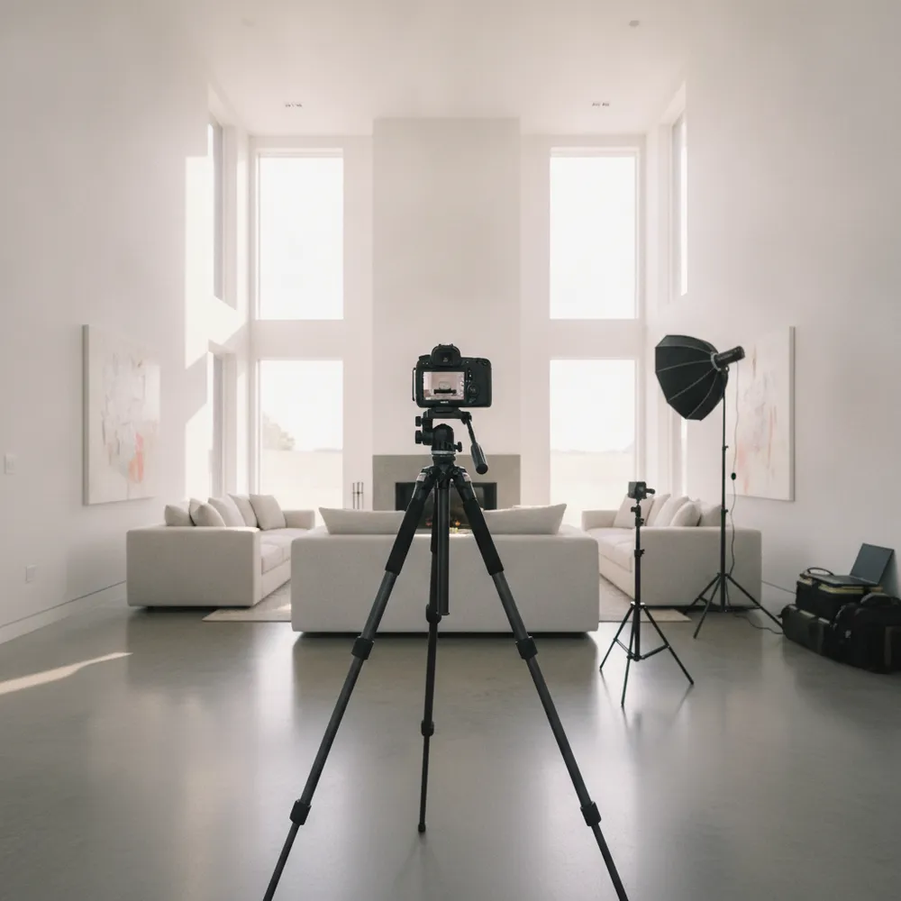 Real estate interior photographed with a wide-angle camera